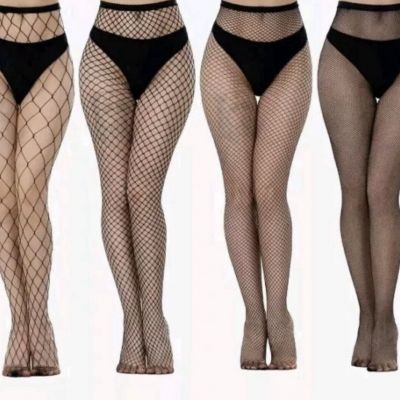 JoMaKac High waisted Fishnet Pantyhose Tights Black One Size New Lot Of 4 Pairs